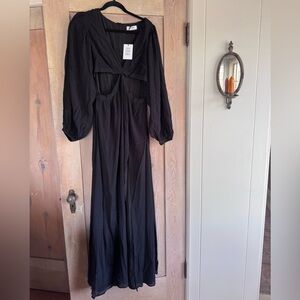 Showpo Black V-Neck Midi Dress with Cutout Detail